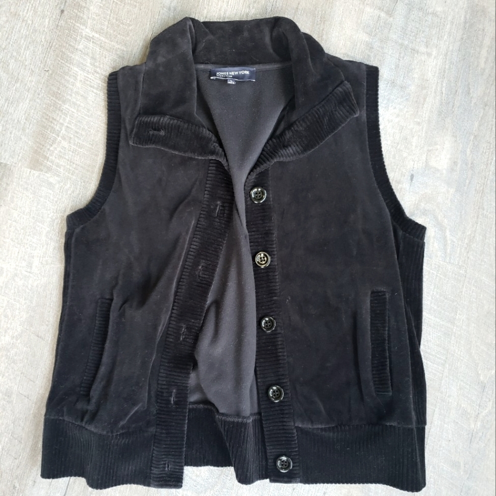 Vintage Jones New York black velvet button down vest